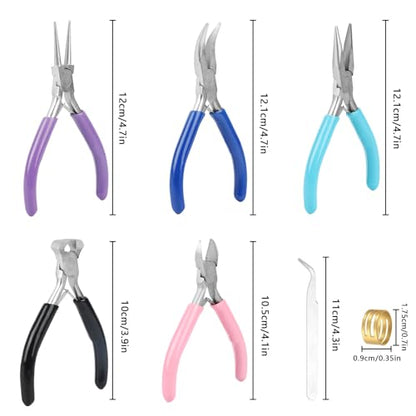 5 Pcs Jewelry Making Pliers Tools,Includes Needle,Round,Chain, Bent & Zipper Pliers for Repair, Wire Wrapping & Crafts DIY Craft Jewelry Making Supplies - style: 5pcs-Mixed Color