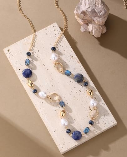 Long Gold Necklaces for Women Trendy Beaded Chain Necklace Chunky Costume Jewelry Gifts for Her - color: Navy Blue