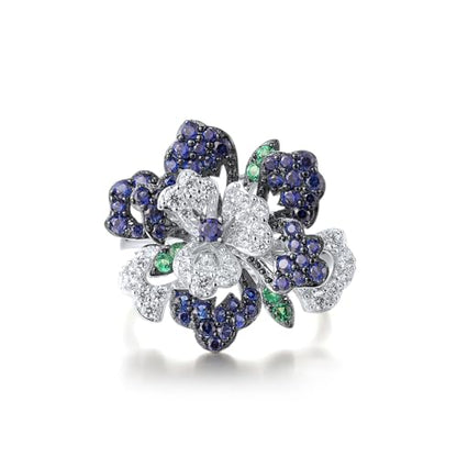 Santuzza Sterling Silver Gemstone Flower Ring for Women - color: [A]Peony-Blue & White