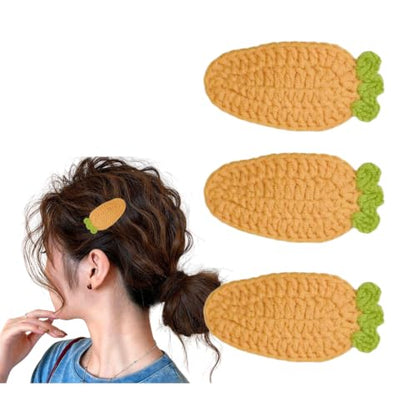 3 Pcs Handmade Crochet Carrot Hair Clips Funny Knitted Hair Accessories Gift