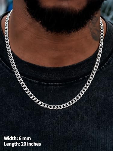 U7 Cuban Link Chain for Men, Stainless Steel Chain Necklace with Gift Box - color: a. 6mm Steel, size: 28 Inch