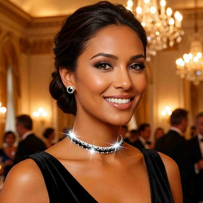 CLOACE Rhinestone Bridal Wedding Jewelry Set Sparkly Chocker Necklaces Earrings Prom Jewelry Accessories for Women - color: Black