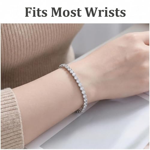 GulCean 14K Gold Plated 4mm Cubic Zirconia Classic Tennis Bracelet Copper CZ Charm Iced Out Tennis Bracelet for Women Men Size 6.7inch 7.5 inch - color: Silver, size: 6.7inch(17cm)