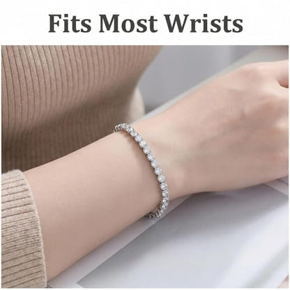 GulCean 14K Gold Plated 4mm Cubic Zirconia Classic Tennis Bracelet Copper CZ Charm Iced Out Tennis Bracelet for Women Men Size 6.7inch 7.5 inch - color: Silver, size: 6.7inch(17cm)