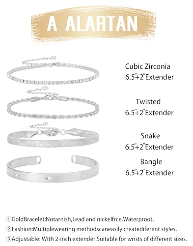 Gold Bracelets for Women 14K Gold Plated Stack Trend Bracelets Charm Paperclip Chain Cuban Link Layered Waterproof Bracelet Dainty Bracelet for Women Jewelry Gifts - color: Silver