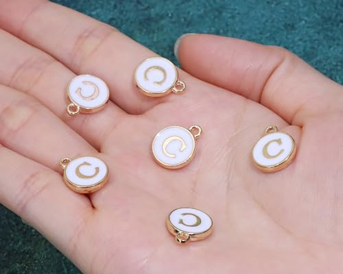 Letter C Charms Double Sided Alphabet Charms Initial Enamel Pendant Beads for Necklace Bracelet Keychain Earrings Mother’s Day Graduation Wedding Jewelry Making Decoration, 30PCS