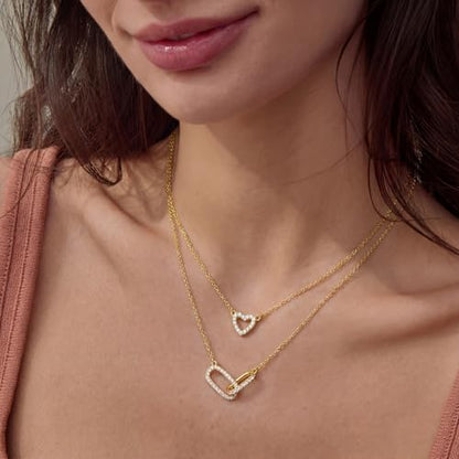 RANKEEF Layered Gold Necklaces for Women Sterling Silver Necklace Waterproof Silver Necklace For Women Adjustable Sterling Silver Necklace For Women Set Jewelry Gift - color: Gold-C