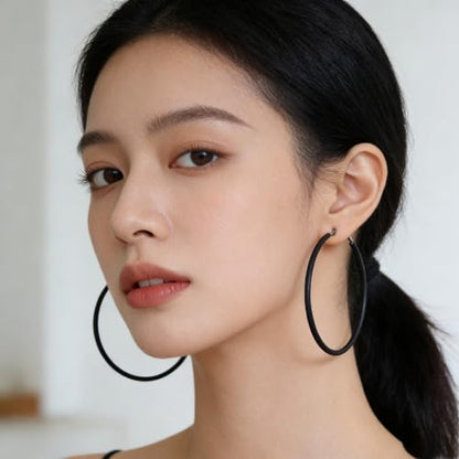 Hoop Earrings for Women, Hypoallergenic Stainless Steel Lightweight Thin Large Big Hoops Earrings Set for Women, Non Tarnish for Jewelry Gift 40MM - color: Black Bright Surface-60mm