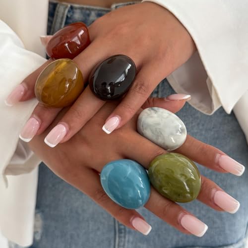 Women's Chunky Statement Resin Ring - Big Acrylic Fashion Jewelry with Marble/Amber Pattern, Lightweight Retro Ring for Daily/Party Wear - color: Green