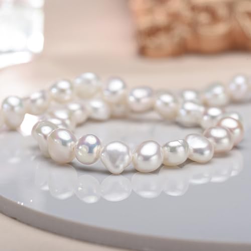 Natural Pearls Necklace, Freshwater Baroque Pearls Necklace for Women's Pearl Strand Choker Necklace 18K Gold Plated & S925 Sterling Silver Clasp White Necklace Chain - color: White, 5-6mm, Silver Clasp
