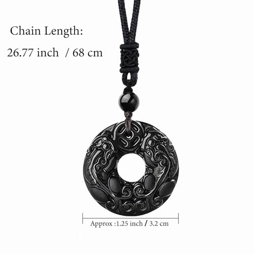 Anjiucc Natural Gemstone Tree of Life Black Obsidian/Golden Obsidian Pendant Necklace for Male and Female Necklace - color: Pi xiu Black obsidian