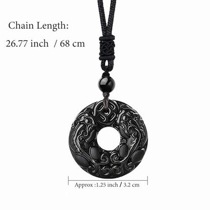 Anjiucc Natural Gemstone Tree of Life Black Obsidian/Golden Obsidian Pendant Necklace for Male and Female Necklace - color: Pi xiu Black obsidian