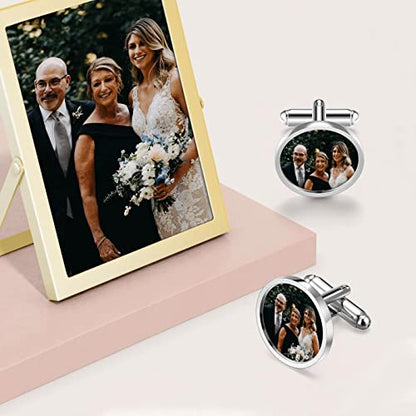 Zysta Personalized Cufflinks for Men Custom Photo Cufflinks Stainless Steel Cufflinks with Picture Customized Wedding Memorial Gift for Groom Father of the Bride - style: Round