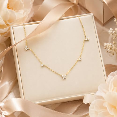 Dainty Silver Gold Necklaces for Women Cute Station Choker Simulated Diamond Necklace Simple Layering CZ Necklace Trendy Jewelry Gifts - color: Gold, style: Butterfly