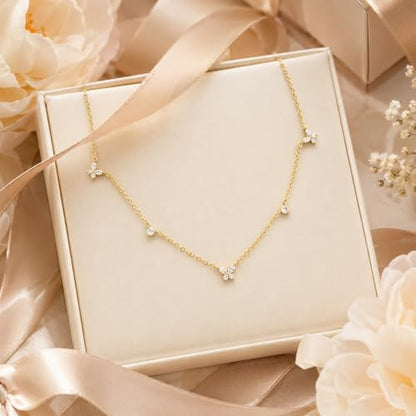 Dainty Silver Gold Necklaces for Women Cute Station Choker Simulated Diamond Necklace Simple Layering CZ Necklace Trendy Jewelry Gifts - color: Gold, style: Butterfly