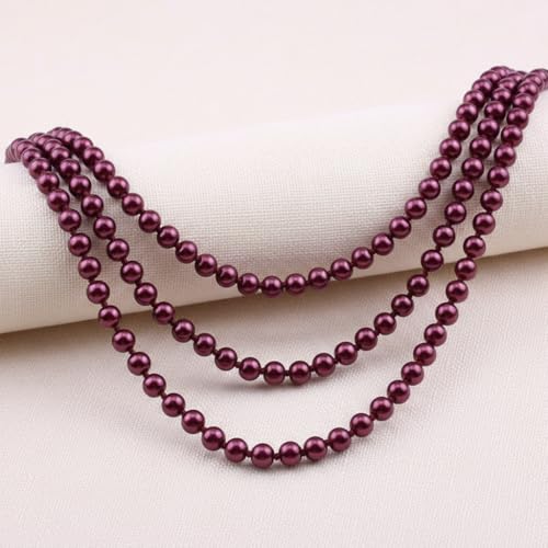 Pearl Necklaces for Women 60'' 70" Long Pearl Necklace 15.75'' Pearl Choker Necklace Chunky Bead Layered Faux Pearl Dangle Wedding Bridal 1920s Gatsby Christmas Costume Jewelry Gifts - color: Wine Red-60''