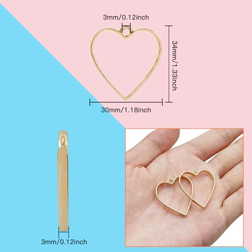 Oubaka 50pcs Open Bezel Pendants Heart Open Back Frame Pendant Hollow Frame Pendants Resin Craft Bezels for Earrings, Necklace, Bracelet, Pressed Flower, DIY Crafts(K Gold) - color: K Gold;Heart