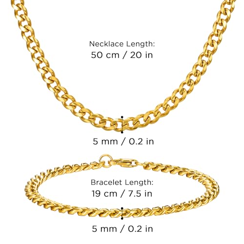 NORBU Stainless Steel Cuban Link Chain and Bracelet Set for Men, Chains 3.5mm/5mm/7mm Width, Bracelet 7 1/2" and 8" Length, No Tarnish & Durable Mens Jewelry - size: 20"Chain & 7.5"Bracelet, style: Cuban Set - 5mm