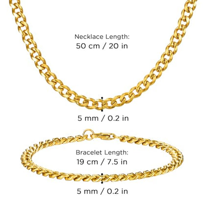 NORBU Stainless Steel Cuban Link Chain and Bracelet Set for Men, Chains 3.5mm/5mm/7mm Width, Bracelet 7 1/2" and 8" Length, No Tarnish & Durable Mens Jewelry - size: 20"Chain & 7.5"Bracelet, style: Cuban Set - 5mm