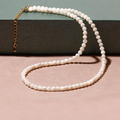 Simple 4mm Gemstones and Crystals Choker Necklace Unisex 16"-18" | Necklaces for Women Men, Adjustable, 40-45 cm Chain Length, Handmade, Spiritual Gemstones, Positive Energy, Daily Wear - style: White Shell