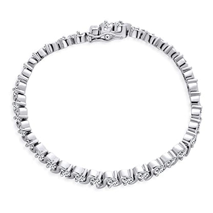 Classic 20CTW CZ Round Solitaire Wave S-Link Tennis Bracelet Silver Plated