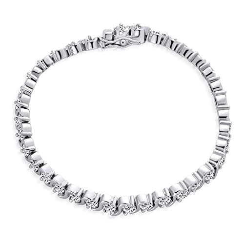 Classic 20CTW CZ Round Solitaire Wave S-Link Tennis Bracelet Silver Plated