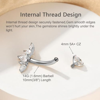 Gold Belly Button Ring, Titanium Dangle Floating Navel Piercing Jewelry - color: Silver-Lotus-10mm