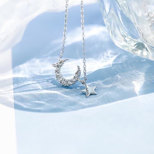 SUYACS 925 Sterling Silver Star Moon Bracelets for Women Mom | Dainty 14K Gold Plated Crescent CZ Link Bracelet Lucky Friendship Charm Chain Jewelry Birthday Gifts for Daughter Friends - color: Silver