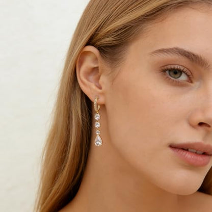 Sonateomber Christmas Tree Dangle Small Gold Hoop Earrings for Women, Cute Sparkly CZ Rhinestone Maple Clover Leaf Drop Earings Thanksgiving Holiday Accessories Fashion Jewelry Gift - color: Teardrop
