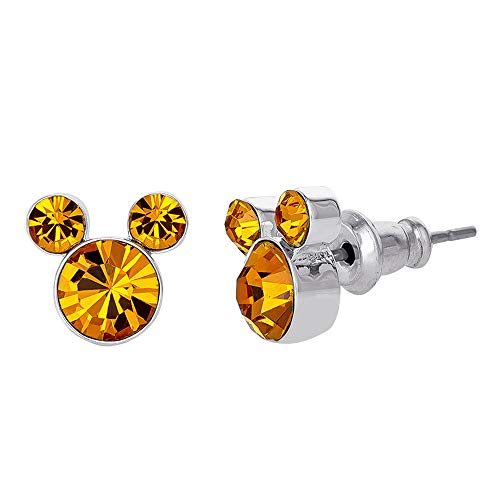 Disney Silver Plate Mickey Mouse Crystal Birthstone Stud Earrings