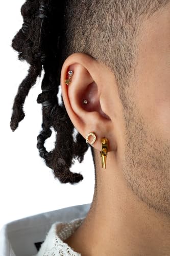 316L Stainless Steel Multi 6mm Spike Lined Huggie Hoop Earrings, Sold as a Pair - style: Silver Tone