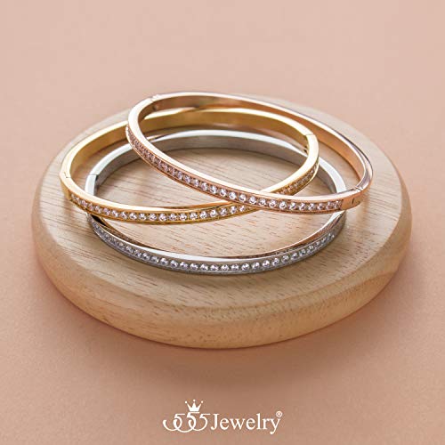 555Jewelry Womens Stainless Steel Fashion Cuff Hinged Lock Bangle Bracelet - color: Pink Rose Gold