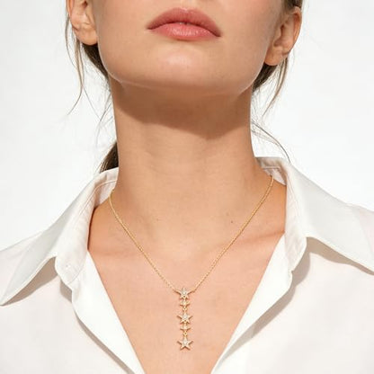 WEARON Gold Necklace for Women Gold Star Necklace 14K Gold Plated CZ Necklace Dainty Choker Charm Necklaces Hypoallergenic Trendy Jewelry for Women Gift - color: Star Y