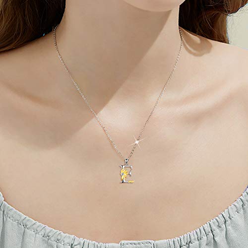 POPLYKE Initial Sunflower Necklace for Women 925 Sterling Sliver Sunflower Pendant Necklace Letter Initial Pendant Chain - style: Sunflower E