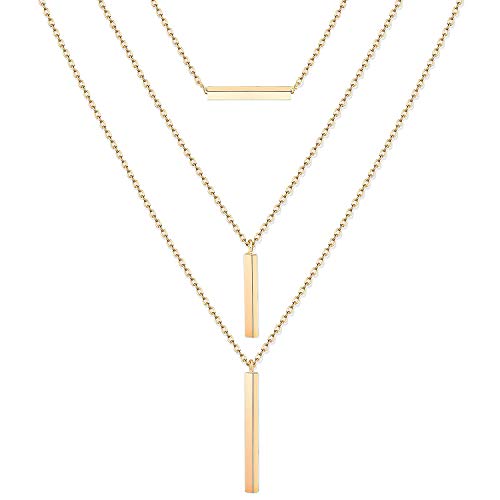 Layered Chain Necklaces for Women Boho Vertical Bar Pendant Necklace Set Minimalist Y Necklaces for Beach Parties Summer Jewelry Set - color: A Gold
