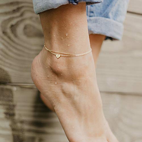 Ankle Bracelets for Women, 14K Gold Plated Dainty Layered Heart Initial Anklets for Women Gifts - style: R