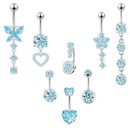 LEE&RO Belly Button Ring Dangle Stainless Steel Belly Rings 14G Belly Button Piercing Cute Navel Ring Belly Piercing Jewelry - style: Shiny-Blue