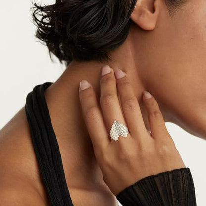 HZMAN Brass Crystal Adjustable Open Ring Collection, Multi-Style Statement Rings for Women & Men, Mix Cut & Paved Crystal Designs - color: Paved Heart Ring