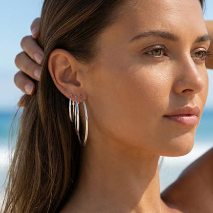 4/5/6 Pairs Gold Hoop Earrings for Women, Hypoallergenic Silver Gold Plated Stainless Steel Huggie Hoop Earrings Set Trendy Jewelry Gifts Lightweight 30/40/50/60/70MM - color: 6 Pairs gold silver Plated Hoop Earrings-40/50/60
