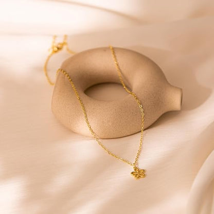 HANLI 14K Gold Plated Necklaces for Women - Dainty Butterfly, Star of David, Moon and Star, Sun, Lotus, Infinity, Hummingbird, Bee,Boots,Chill,Sunflower Pendant Designs - Elegant Jewelry for Women - color: Flower-necklace