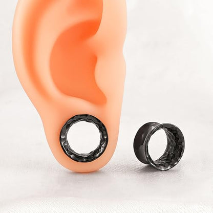 LADEMAYH 2PCS Hammered Ear Plugs Gauges for Ears, Punk Textured Tunnels | Industrial Style, Double Flared Expander, 316L Surgical Stainless Steel, Hypoallergenic, Saddle Fit, Ear Stretching Jewelry - color: #6598 Gold, size: 7/8"(22mm)