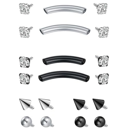 FECTAS Internal Threaded Eyebrow Rook Piercing Jewelry 16G Earrings 8/10mm Vertical Labret Lip Jewelry Curved Barbell Eyebrow Rings Tiny Small Belly Rings Ear Rook Helix Conch Daith Piercing Jewelry - color: silver&black