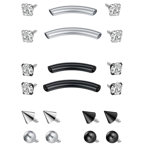 FECTAS Internal Threaded Eyebrow Rook Piercing Jewelry 16G Earrings 8/10mm Vertical Labret Lip Jewelry Curved Barbell Eyebrow Rings Tiny Small Belly Rings Ear Rook Helix Conch Daith Piercing Jewelry - color: silver&black