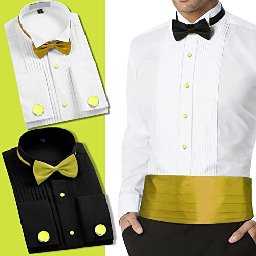 AMITER Men’s Cufflinks and Tuxedo Studs Set, Suitable for Black Suit White Shirts on Wedding, Anniversary, Birthday - color: Lemon Yellow+silver color