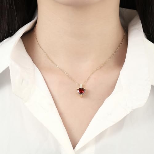 Heart Birthstone Necklace for Women, 14K Gold Plated Birthstone Pendant Necklace Cubic Zirconia Diamond Necklace Dainty Gold Necklace Birthday Gifts for Women Girls - color: 01. January(Garnet)