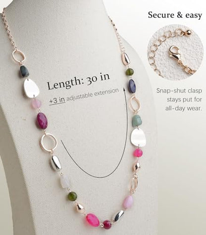 Long Gold Boho Necklaces for Women Beaded Statement Chain Long Necklace Gold Costume Jewelry Birthday Gifts for Her - color: 93-Colorful