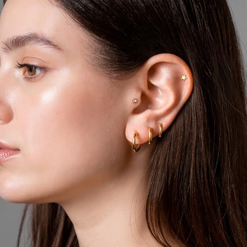 Flat Back Stud Earrings Cartilage Earrings for Women Men Hypoallergenic Threadless Flat Back Earring Surgical Steel Earring Tragus Helix Labret Lip Medusa Conch Body Piercing Jewelry - color: Gold-16G(1.2mm)