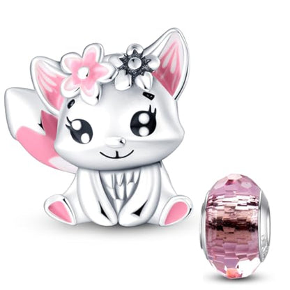 HappyStar 925 Sterling Silver Animal Dogs Charms Pendants fit Pandora Bracelets Necklaces Flowers Sports Travel Charms for Bracelets Women Jrwelry Gifts(with one Spacer Bead Charms) - style: 1-Flower Rabbit Beads