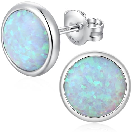 Jiamiaoi 18K White Gold Plated Opal Earrings s925 Sterling Silver Opal Stud Earrings Hypoallergenic Earring Studs For Women Men, 6mm-8mm Options - color: a-white silver, size: 6mm