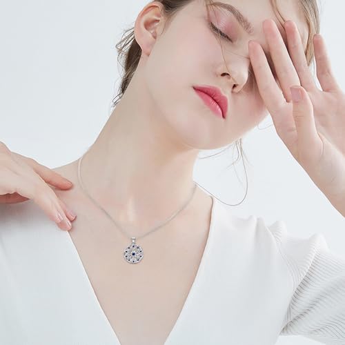 Sterling Silver Flower Necklace for Women, Sparkly Blue Cubic Zirconia Pendant Necklace, Hypoallergenic, Adjustable, Elegant Floral Jewelry Gifts for Wife Mother